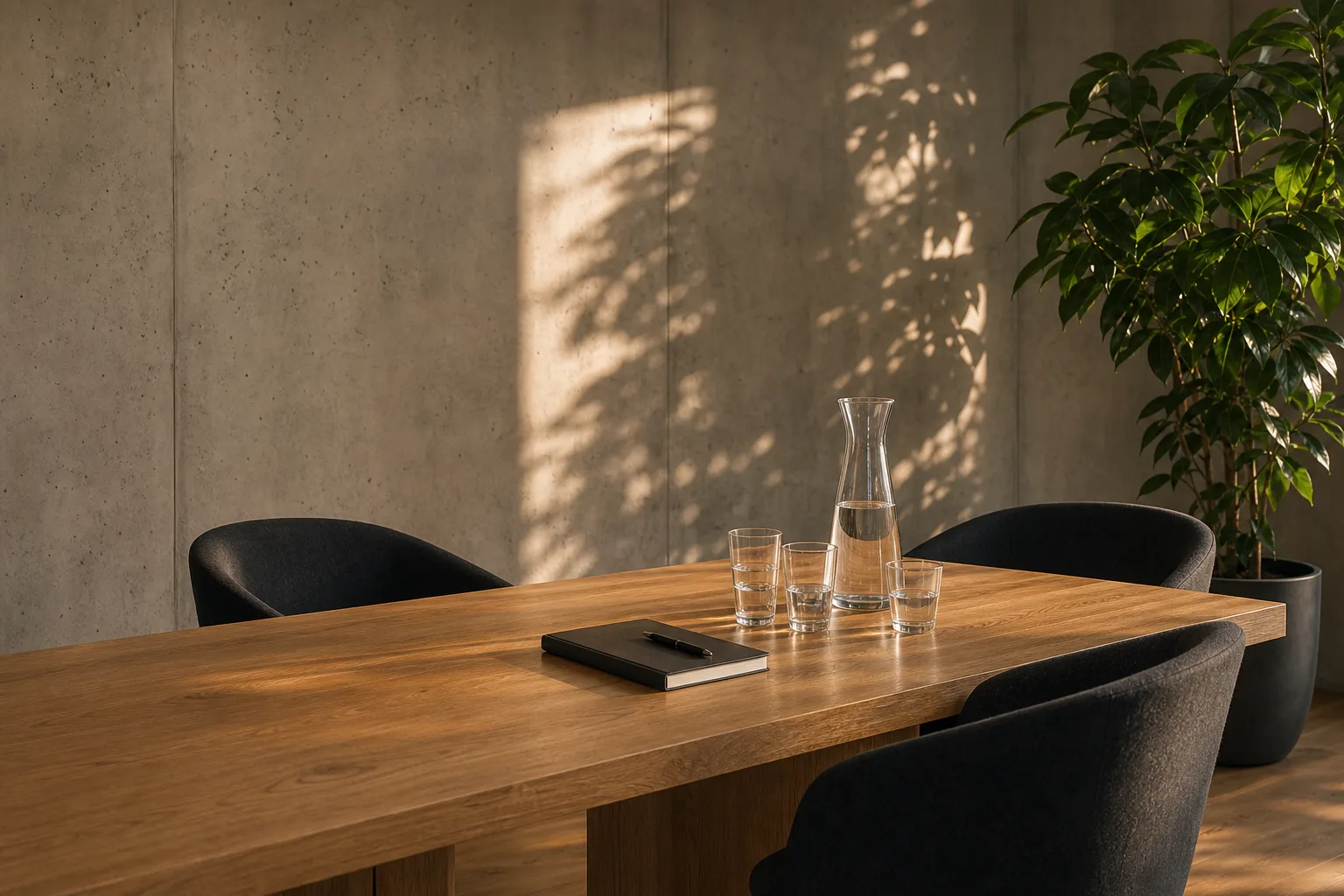 Meeting table prepared for a focused project conversation.