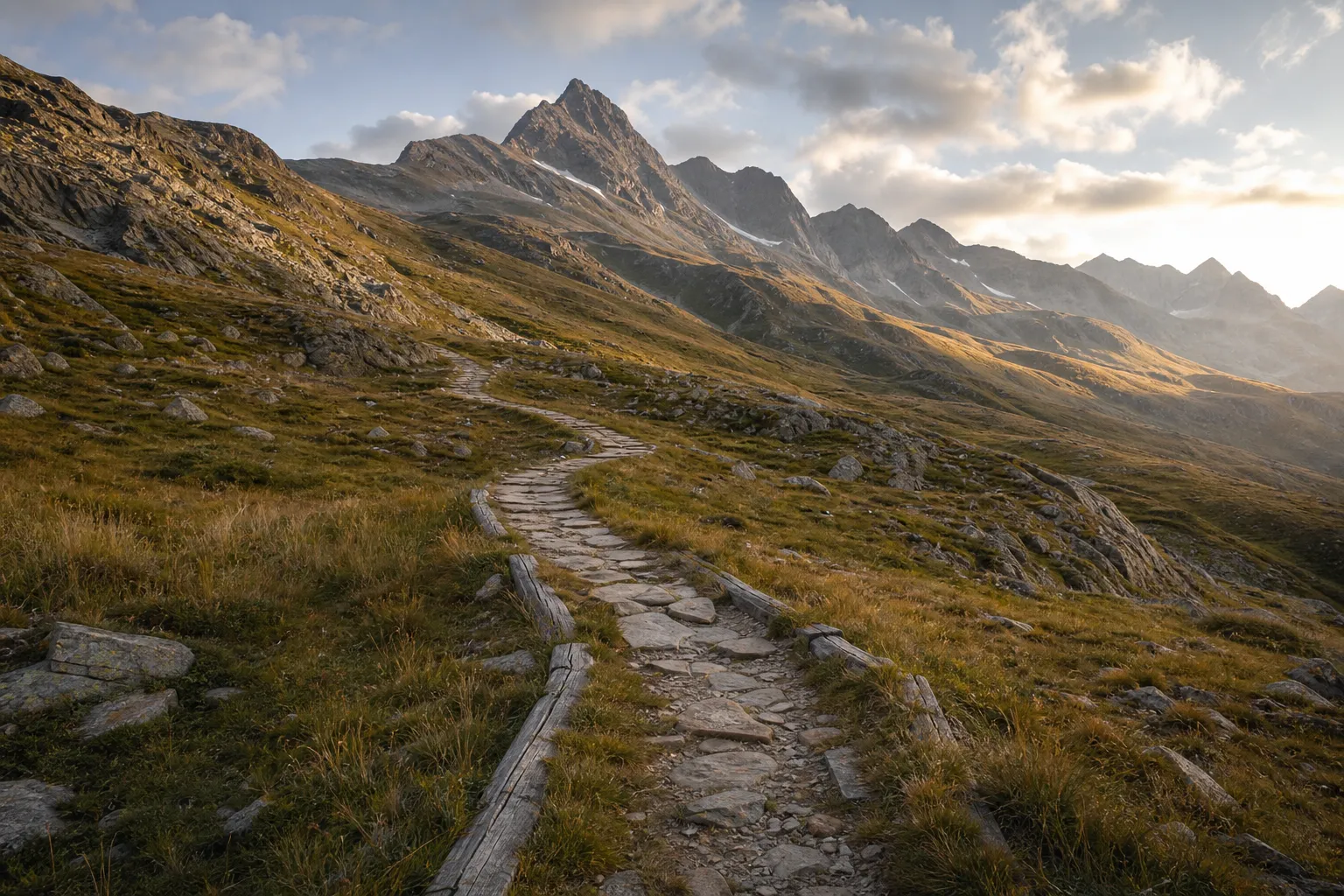 A clear mountain path leading step by step towards the destination.